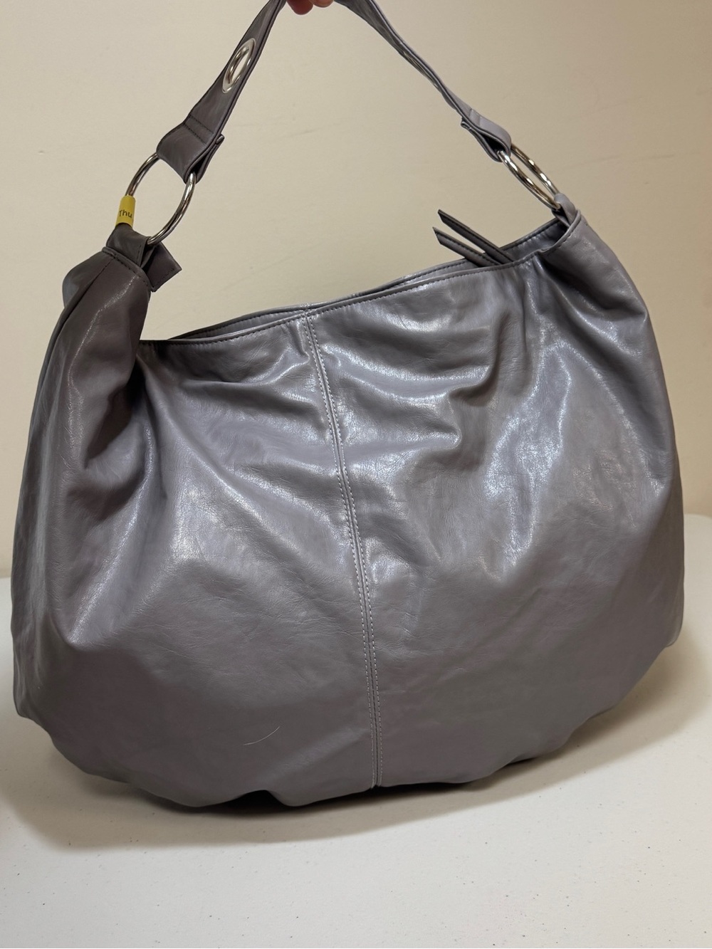 Gray Slouch Hobo Bag Women's Faux Leather Large Shoulder Caryall Retro 80s 90s